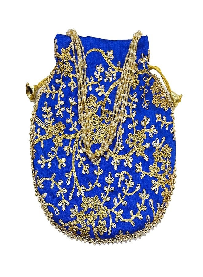ATHZ Potli bag BLUE Matka Design for Women Wristlets Return Gifting handbags for Festivals Purses - Image 2